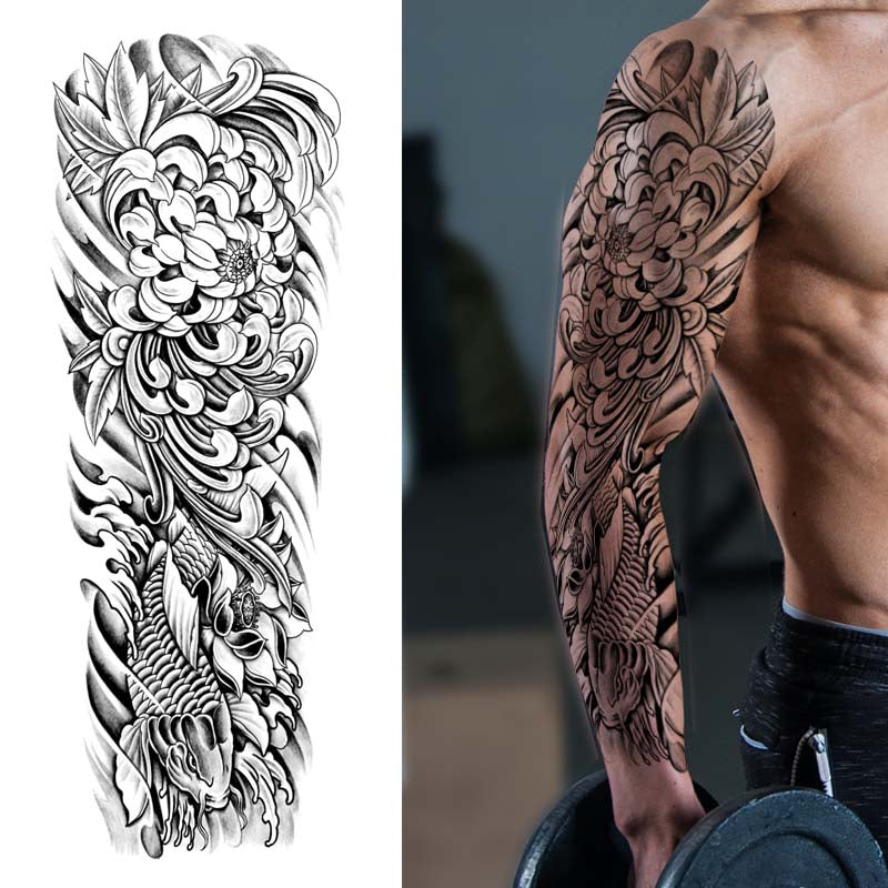 Flower Sleeve Tattoo - Koi Fish Sleeve Tattoos - Temporary Sleeve Tattoos – neartattoos